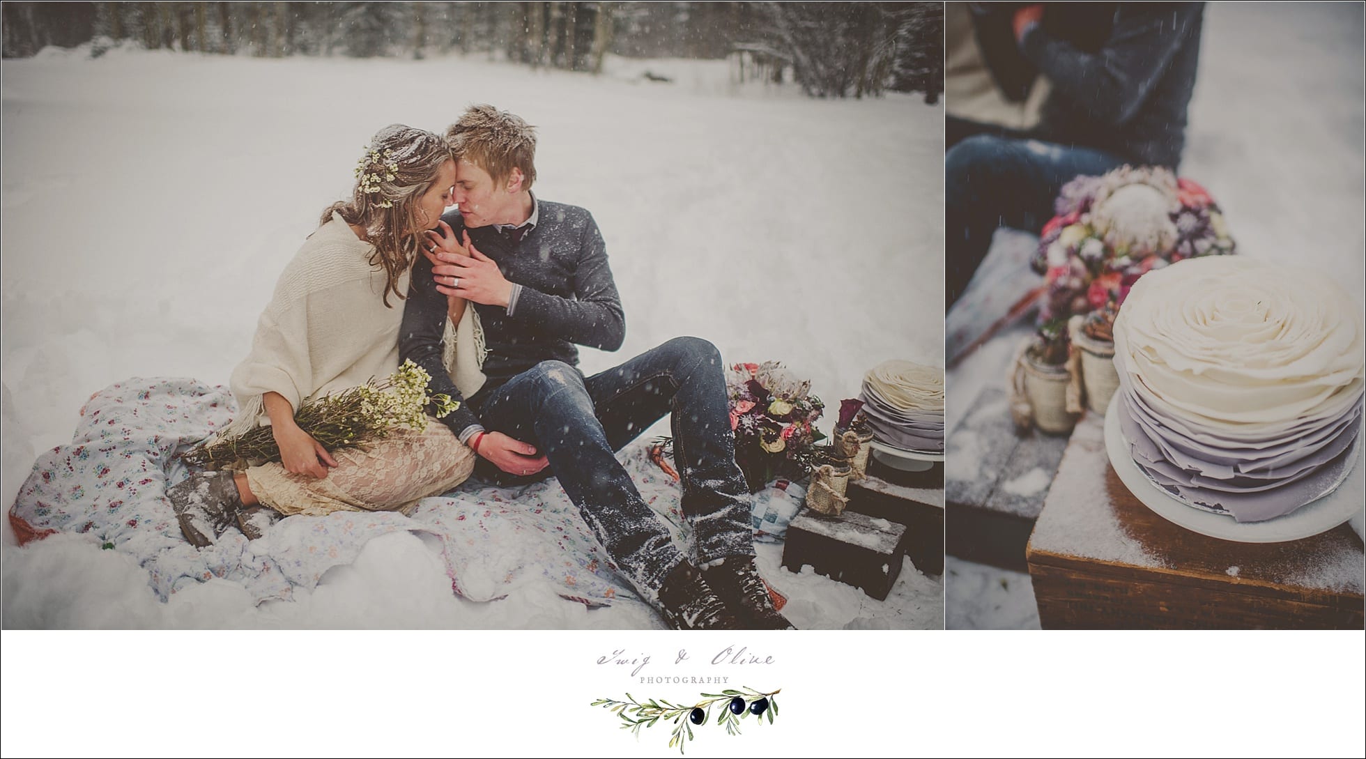 winter wedding with snow pictures