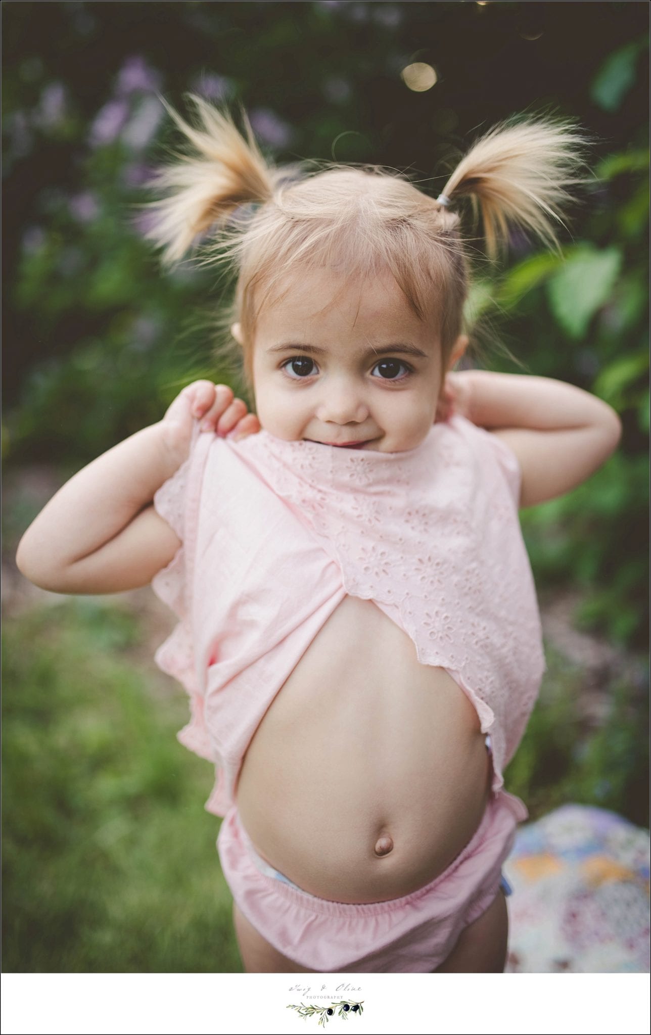 silly, pink shirt, belly, pigtails, outdoor sessions