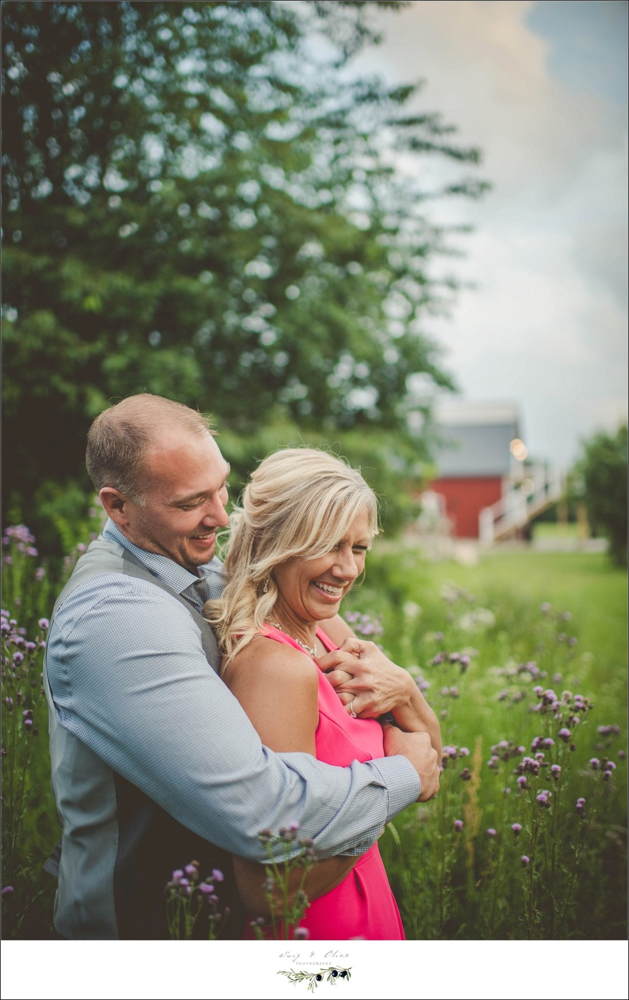 pink dress, blue shirt, sunset photograph, engagement sessions, Rustic Manor