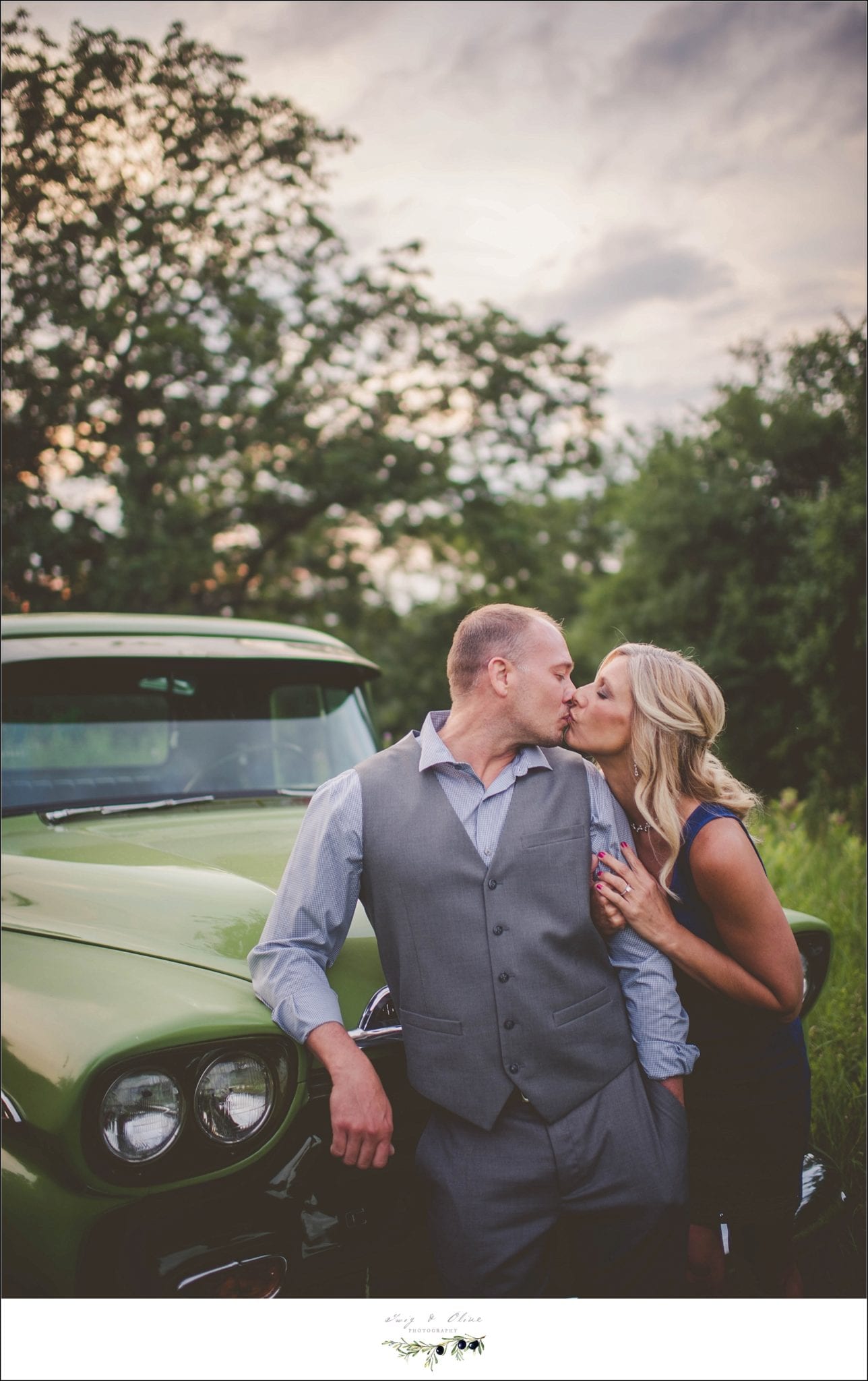 happy couple, engagement sessions, green truck, rustic, vintage, Rustic Manor, Dellafield WI, engagement sessions, well I'll be a son of a, happy couple, great couple, best wishes