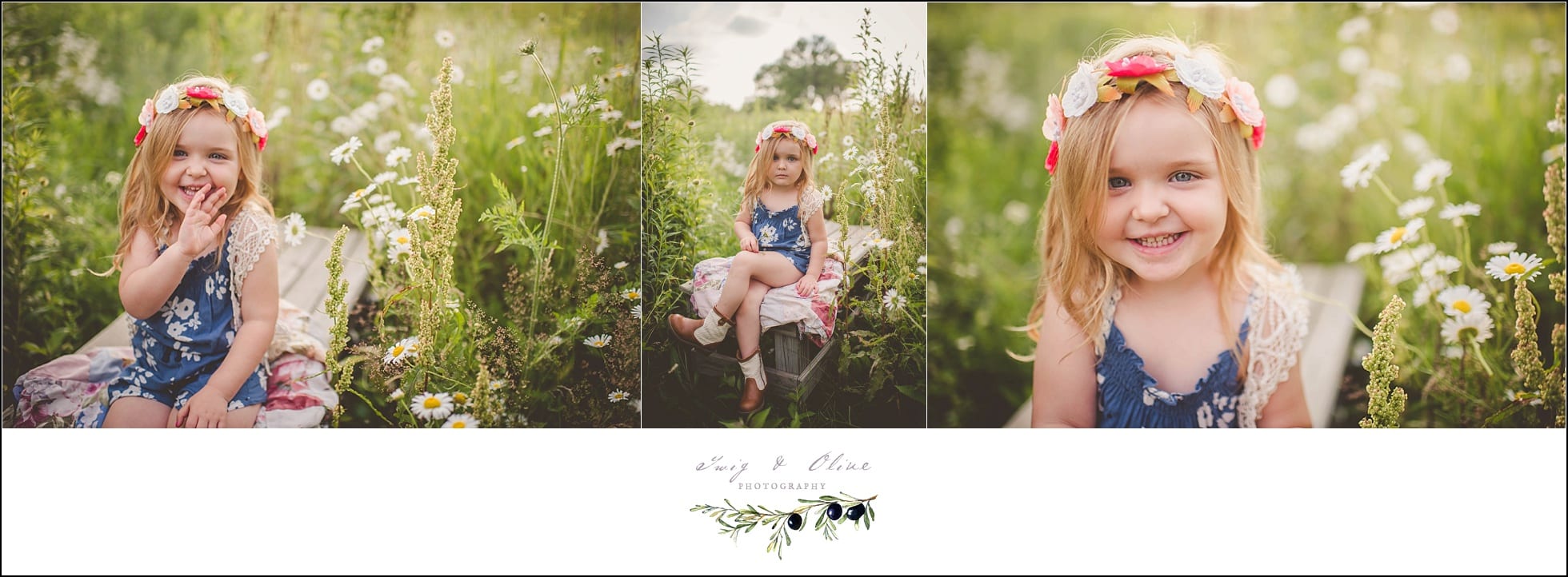 white flowers, blue dress, blonde hair, cute kid, happy kid, madison family sessions