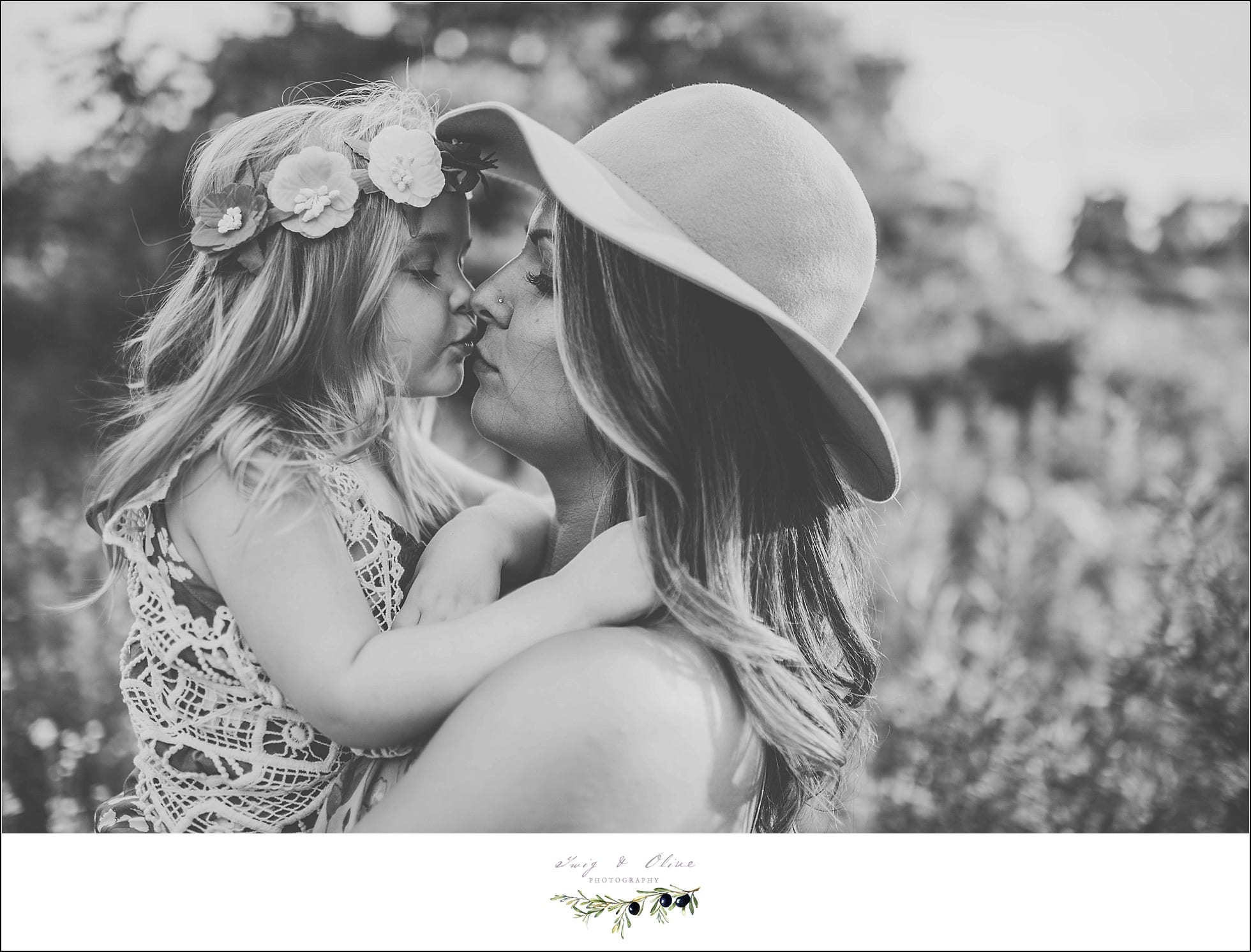 black and white images, princess flower crown, floppy hat, moms and daughters