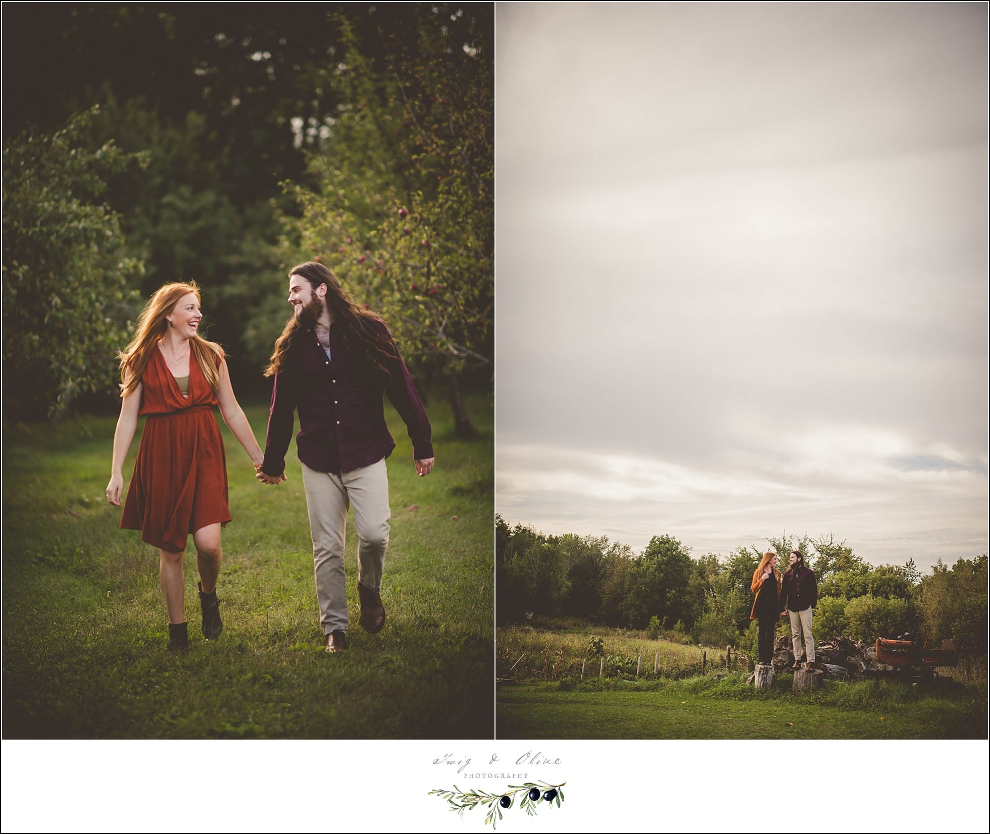 apple orchard engagement session