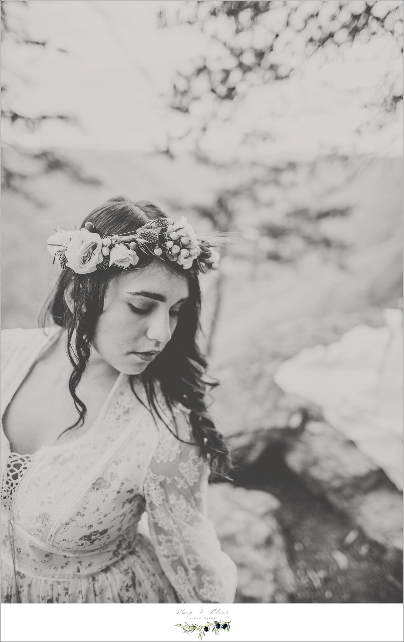 bride with floral crown