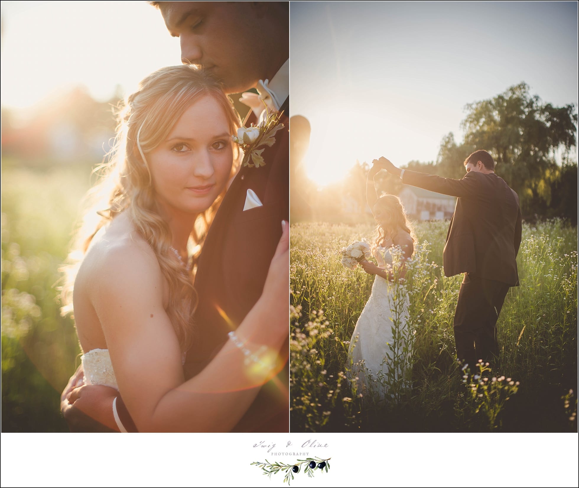 sunset wedding portraits in field